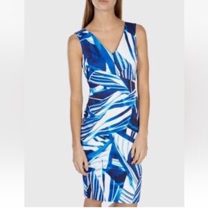 Karen Millen Women's Blue White Geometric‎ Print Sleeveless Sheath Dress 6 (67)